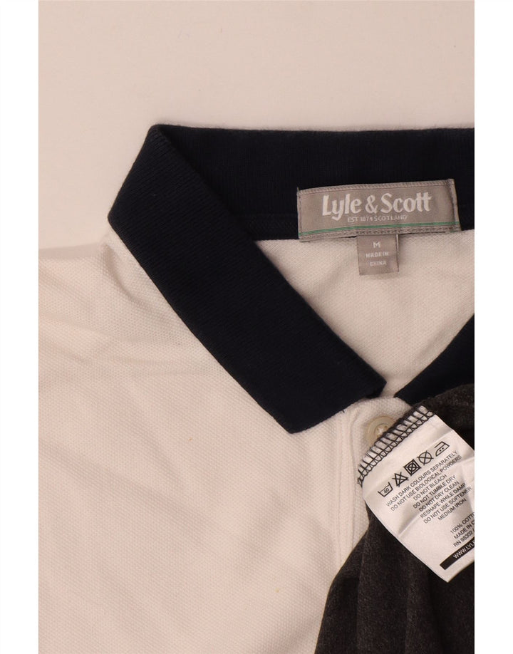 Lyle & Scott Mens Polo Shirt Medium White Colourblock Cotton