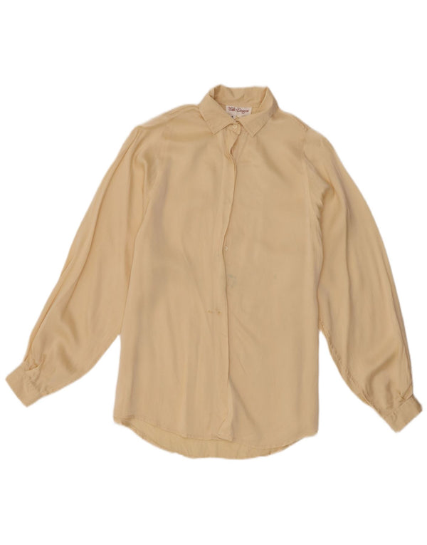 Vintage Womens Oversized Shirt UK 8 Small Beige Silk