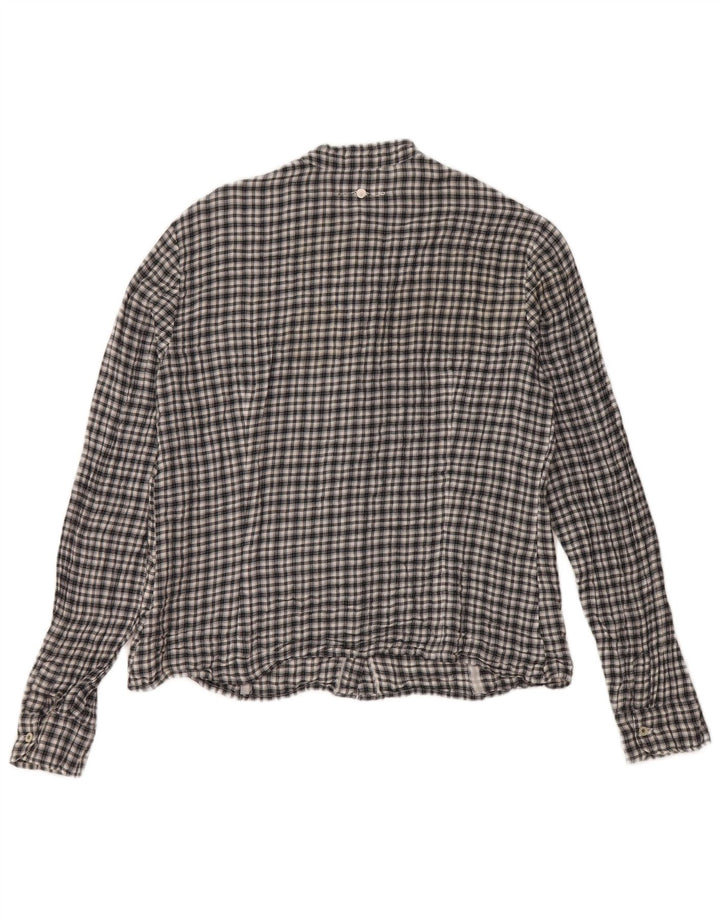 Trussardi Jeans Womens Ruffle Front Shirt UK 14 Large Black Check Cotton