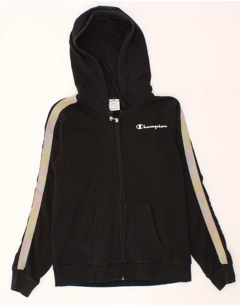CHAMPION Womens Graphic Zip Hoodie Sweater UK 14 Large Black Colourblock Vintage Champion and Second-Hand Champion from Messina Hembry 
