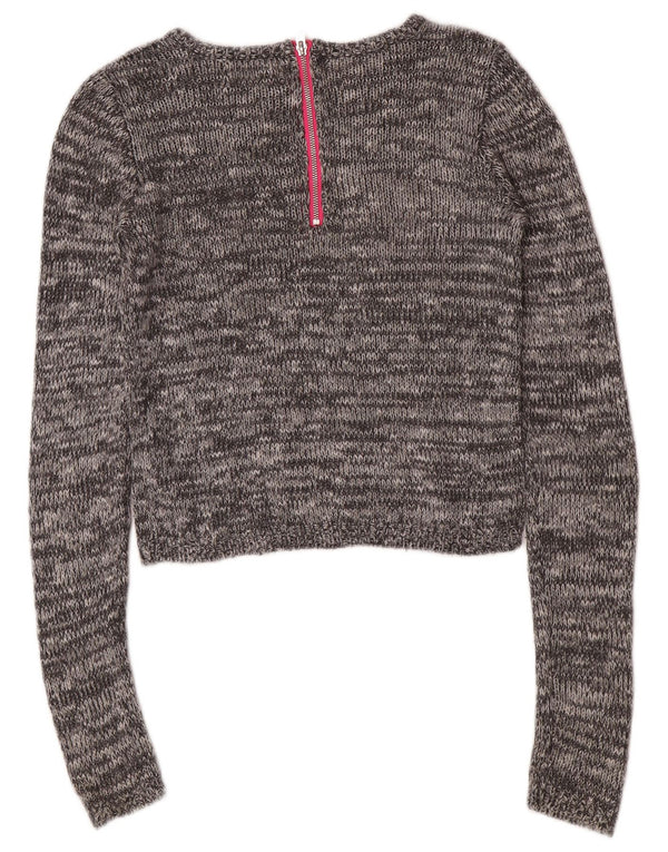 Hollister Womens Crop Boat Neck Jumper Sweater UK 12 Medium Grey Flecked