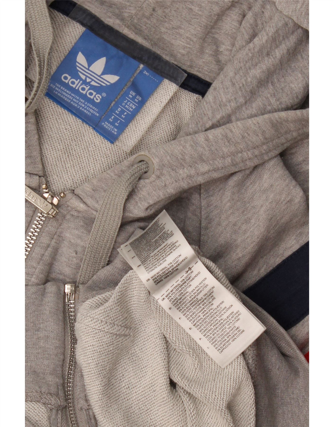 Adidas Mens Zip Hoodie Sweater Medium Grey Colourblock Cotton