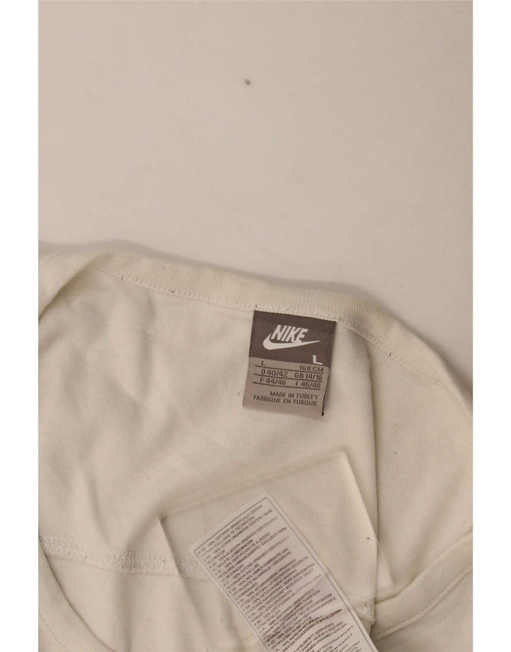 Nike Womens Top Long Sleeve UK 14/16 Large Off White Cotton
