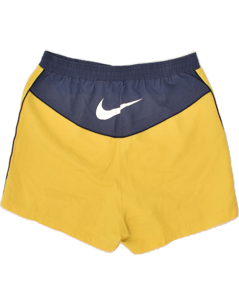 NIKE Womens Graphic Sport Shorts UK 12/14 Large Yellow Colourblock | Vintage Nike | Thrift | Second-Hand Nike | Used Clothing | Messina Hembry 