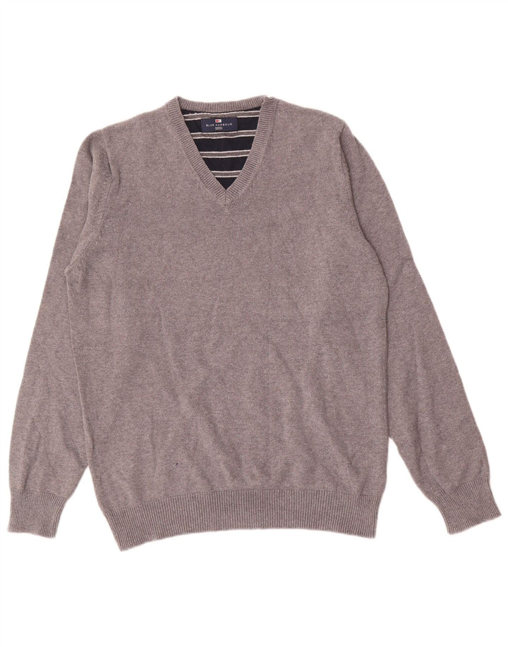 Marks & Spencer Mens V-Neck Jumper Sweater Small Grey Cotton