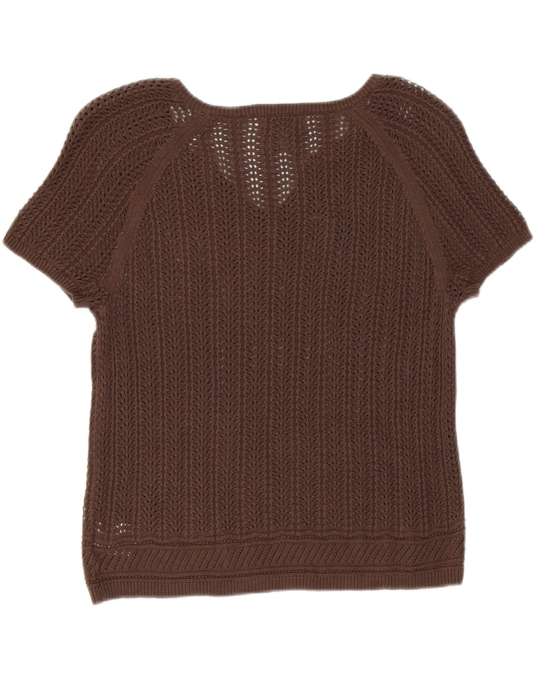 EDDIE BAUER Womens Short Sleeve V-Neck Jumper Sweater UK 14 Medium Brown Vintage Eddie Bauer and Second-Hand Eddie Bauer from Messina Hembry 