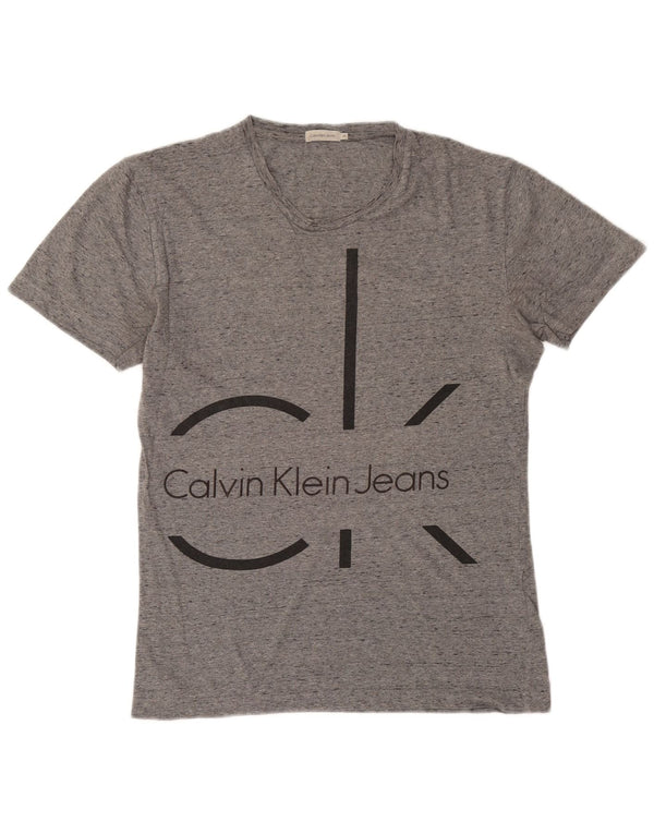 Calvin Klein Jeans Mens Graphic T-Shirt Top Medium Grey Flecked Cotton