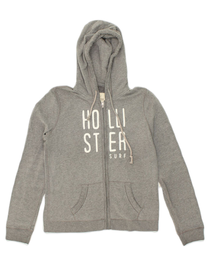 HOLLISTER Womens Graphic Zip Hoodie Sweater UK 16 Large Grey Cotton | Vintage Hollister | Thrift | Second-Hand Hollister | Used Clothing | Messina Hembry 