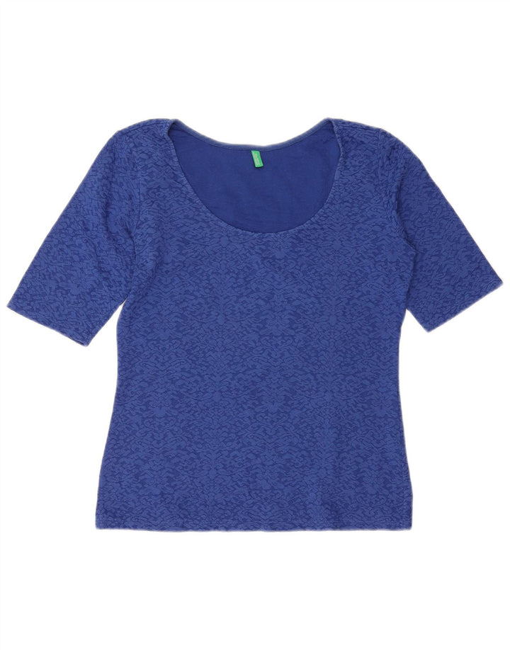 BENETTON Womens Blouse Top UK 12 Medium Blue Paisley Cotton