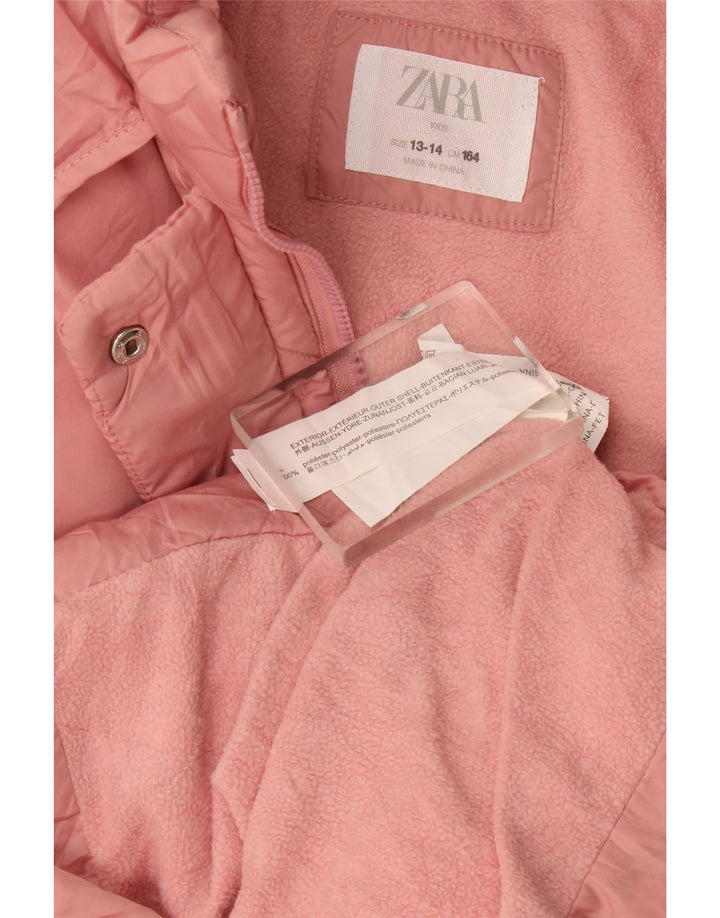Zara Girls Hooded Padded Jacket 13-14 Years Pink Polyester