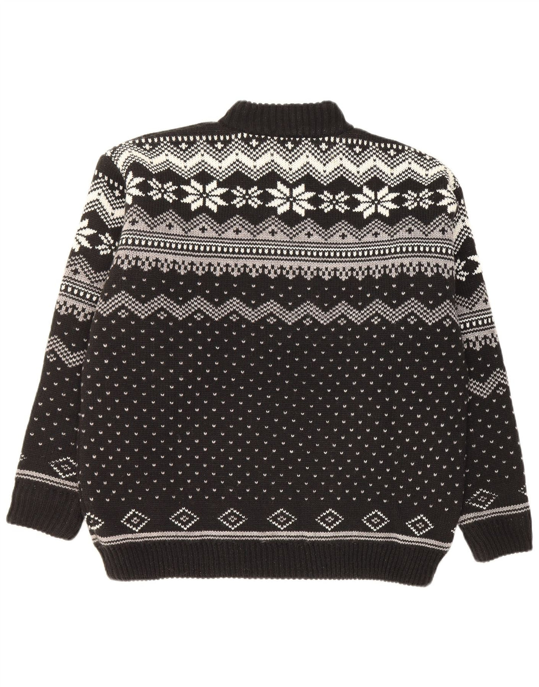 Werther Mens Zip Neck Jumper Sweater Large Black Fair Isle Polyacrylic