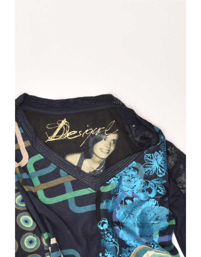 DESIGUAL Womens Graphic Top Long Sleeve UK 10 Small Navy Blue Floral | Vintage Desigual | Thrift | Second-Hand Desigual | Used Clothing | Messina Hembry 