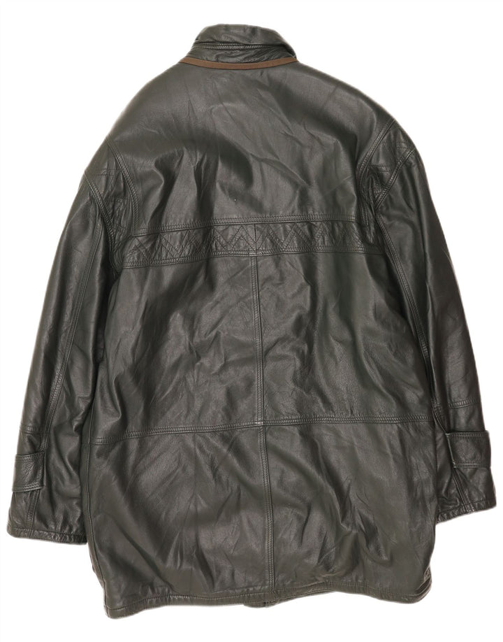Vintage Mens Leather Coat UK 40 Large Green Leather