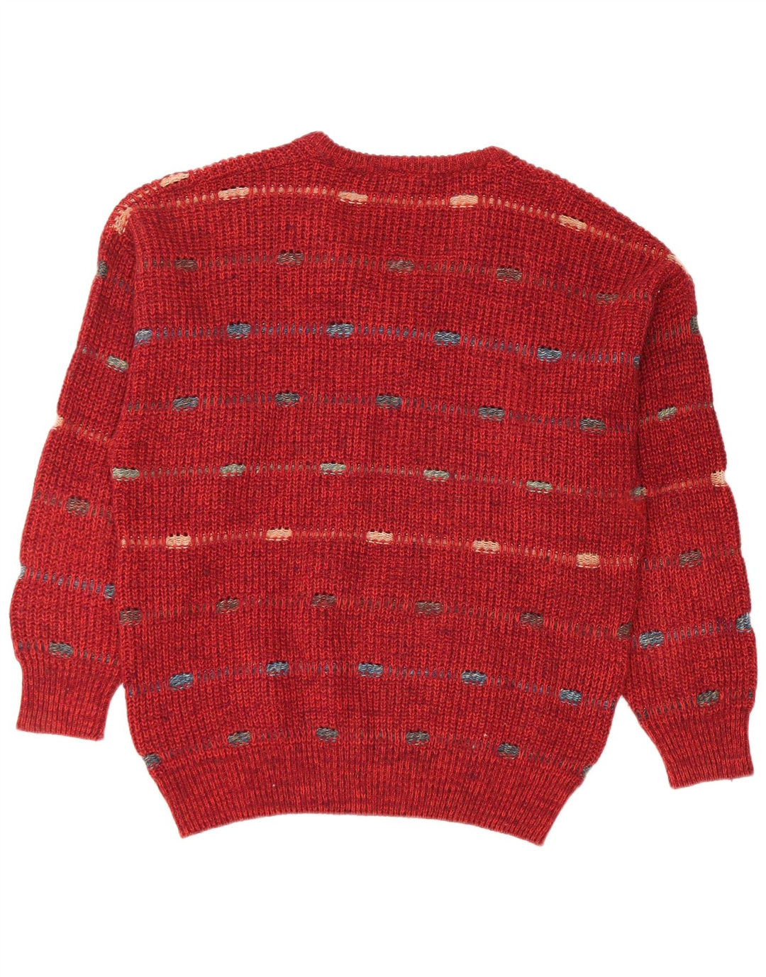 FIUME Mens V-Neck Jumper Sweater IT 52 Large Burgundy Striped Wool