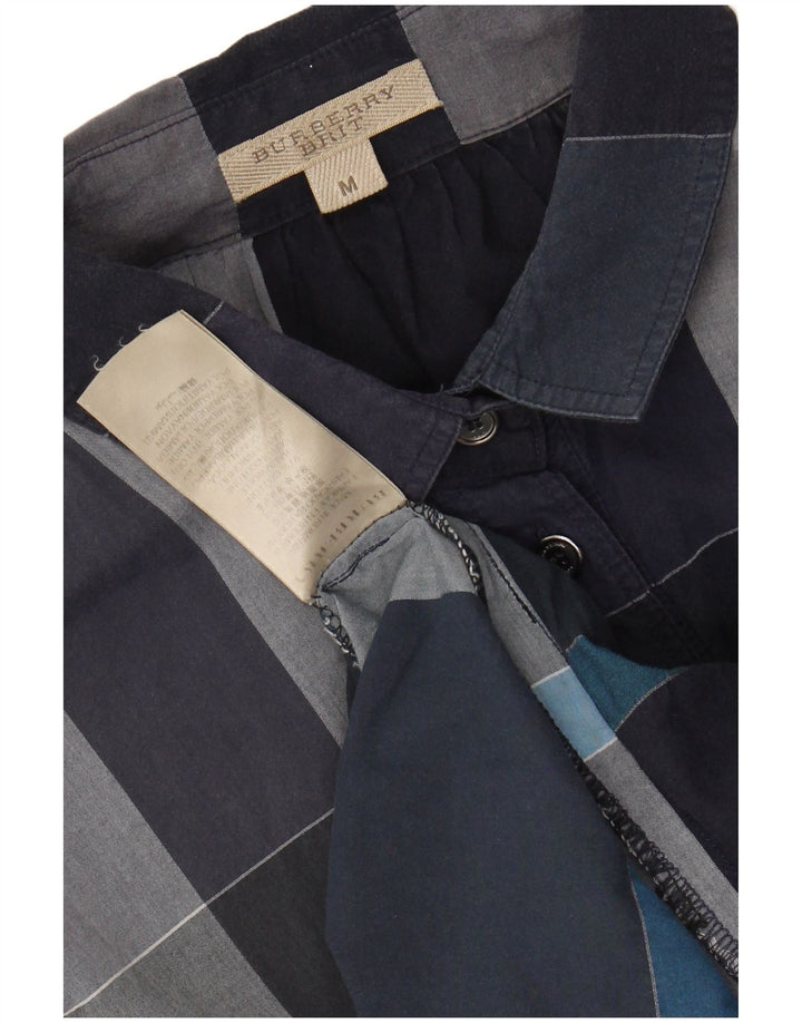 BURBERRY Womens Longline Pullover Shirt UK 14 Medium Navy Blue Plaid