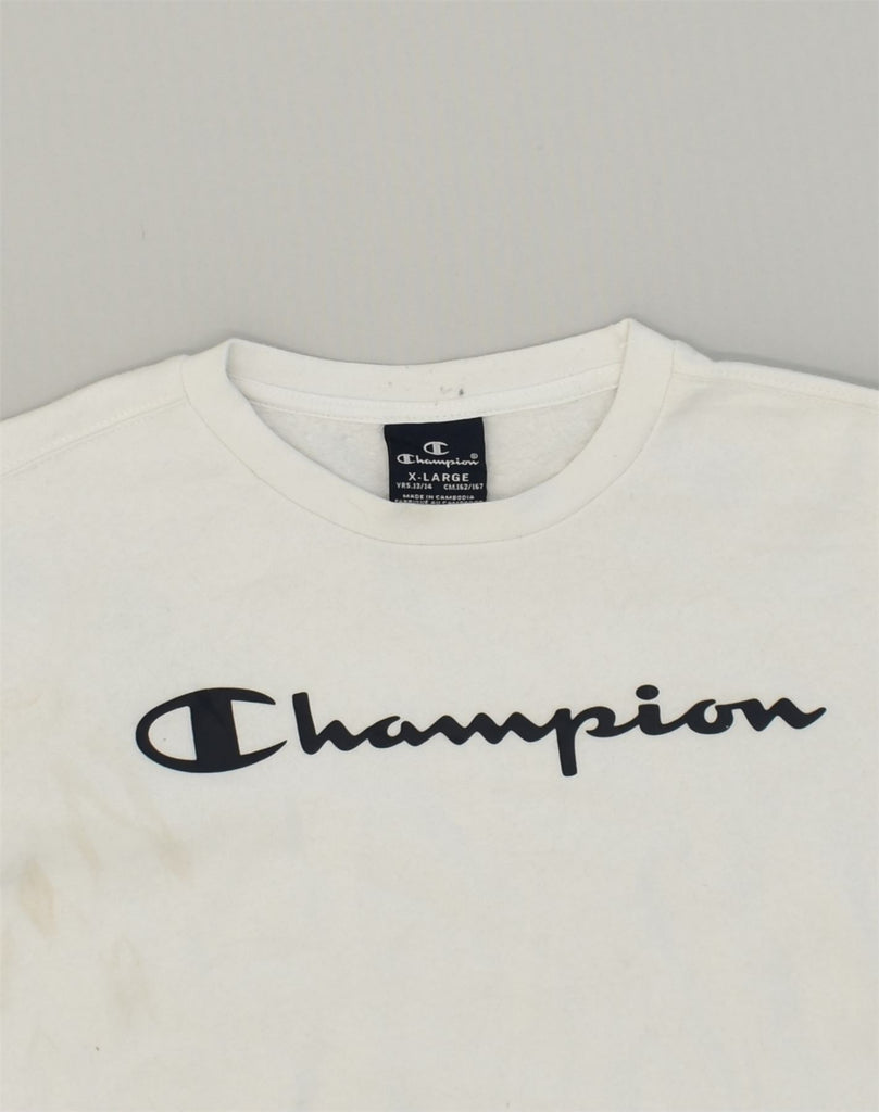 CHAMPION Girls Graphic Sweatshirt Jumper 13-14 Years White Cotton | Vintage Champion | Thrift | Second-Hand Champion | Used Clothing | Messina Hembry 