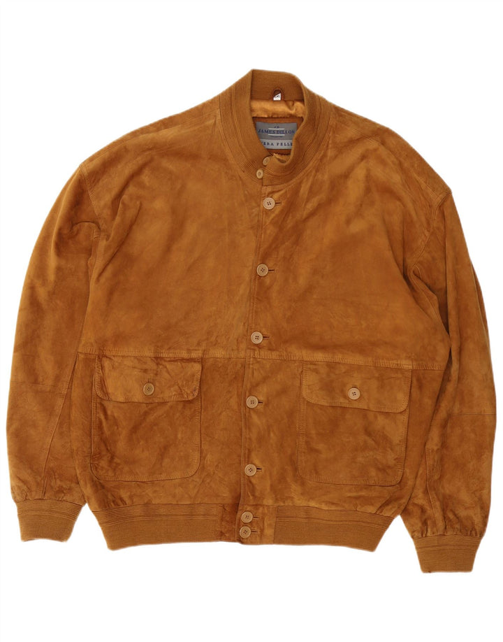 James Dillon Mens Suede Bomber Jacket UK 44 2XL Brown Leather