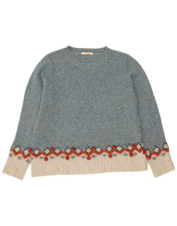 White Stuff Womens Crew Neck Jumper Sweater UK 16 Large Blue Fair Isle