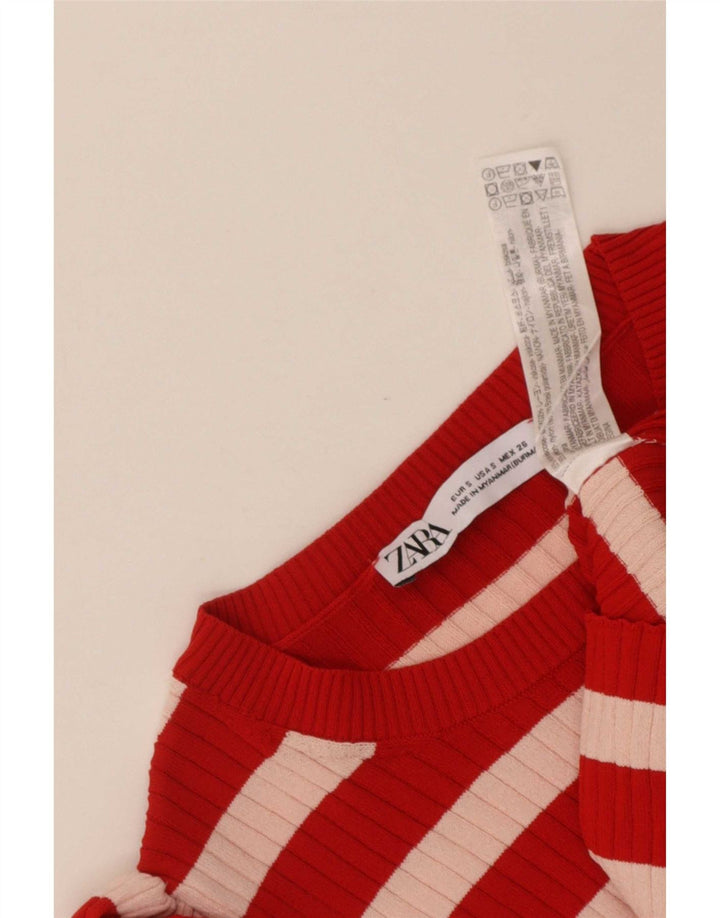 Zara Womens Crop Top UK 8 Small Red Striped Viscose