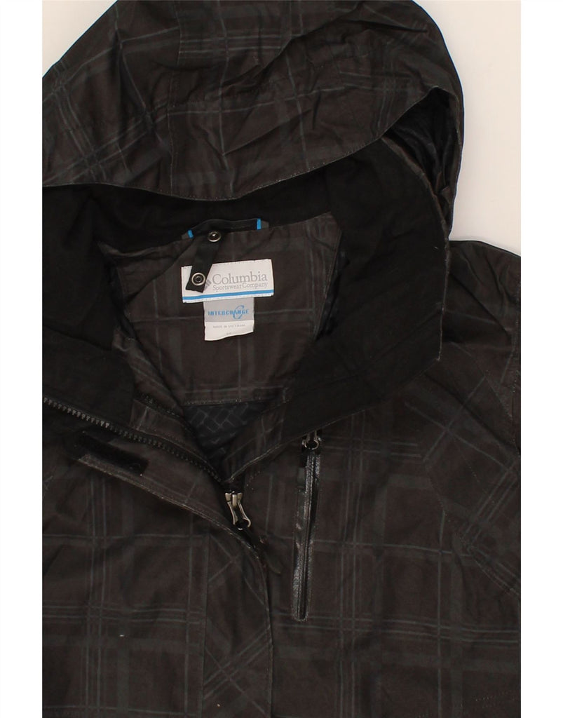 COLUMBIA Womens Hooded Windbreaker Jacket UK 14 Medium Black Check Cotton Vintage Columbia and Second-Hand Columbia from Messina Hembry 