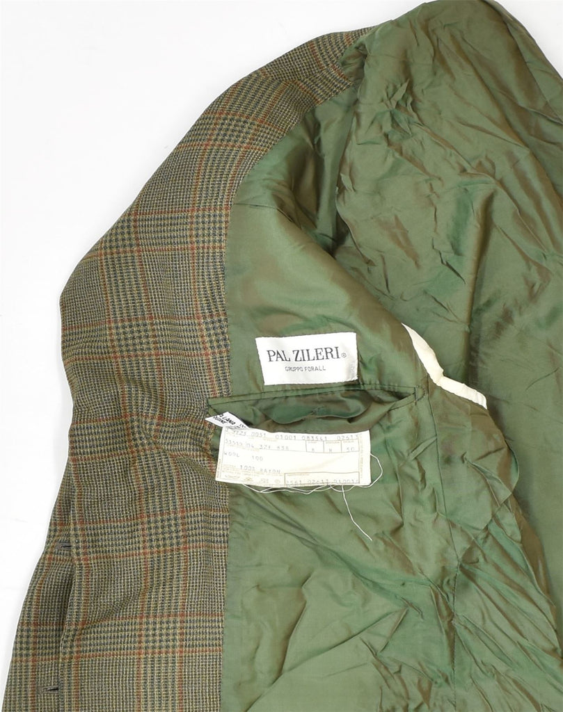 PAL ZILERI Mens 3/4 Sleeve Blazer Jacket IT 50 Large Green Houndstooth | Vintage Pal Zileri | Thrift | Second-Hand Pal Zileri | Used Clothing | Messina Hembry 