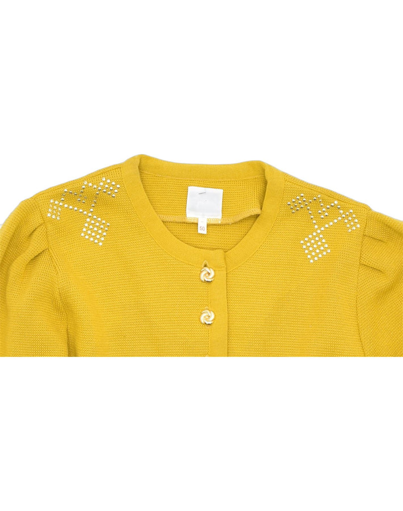 VINTAGE Womens Cardigan Sweater IT 50 XL Yellow Polyester | Vintage | Thrift | Second-Hand | Used Clothing | Messina Hembry 