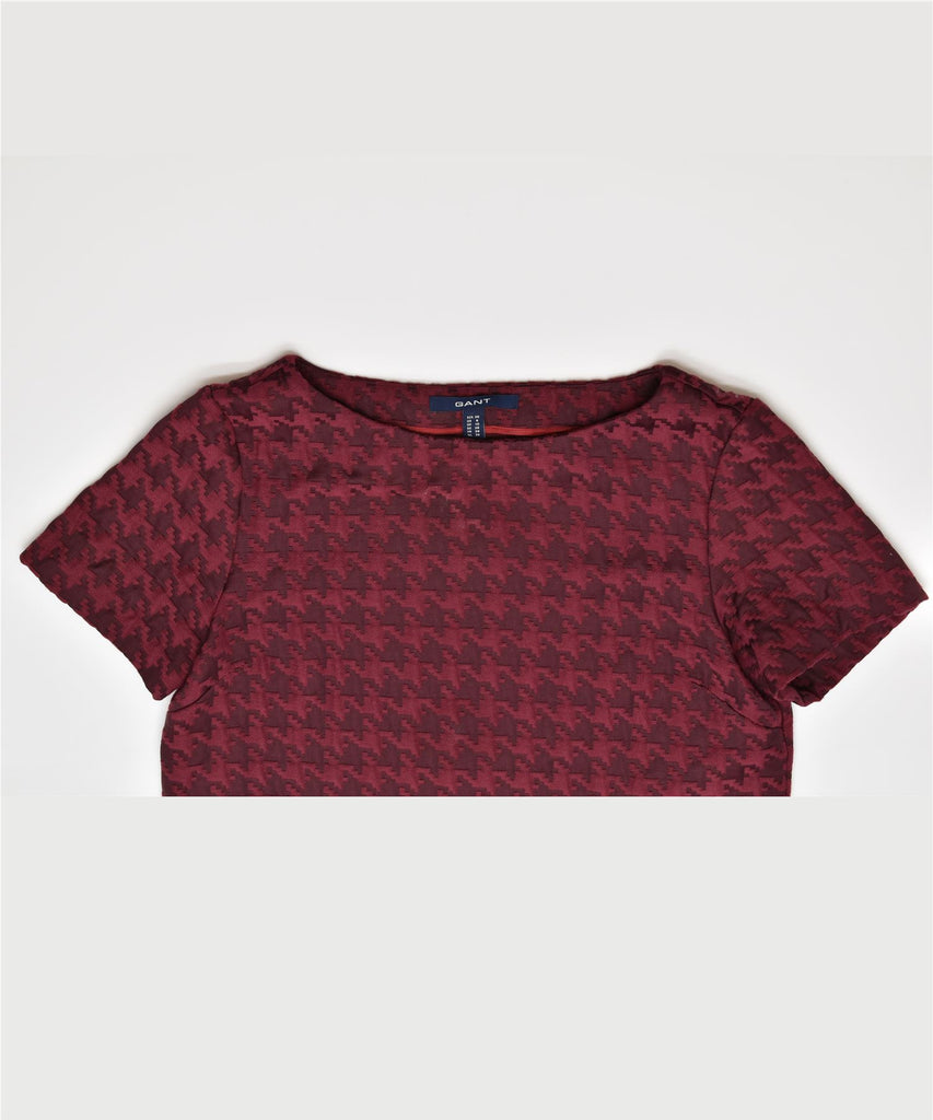 GANT Womens Blouse Top UK 10 Small Burgundy Houndstooth Cotton | Vintage | Thrift | Second-Hand | Used Clothing | Messina Hembry 