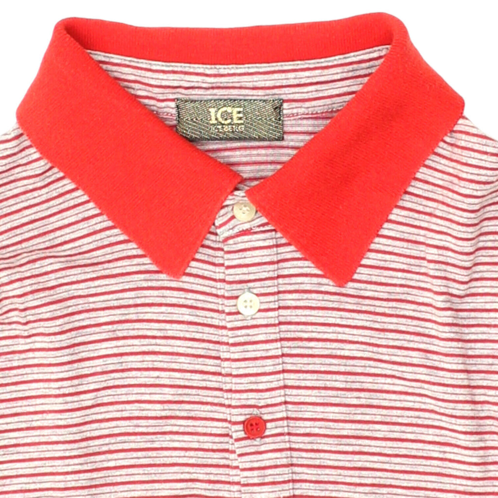 Iceberg Mens Red Grey Striped Polo Shirt | Vintage High End Designer Top VTG | Vintage Messina Hembry | Thrift | Second-Hand Messina Hembry | Used Clothing | Messina Hembry 