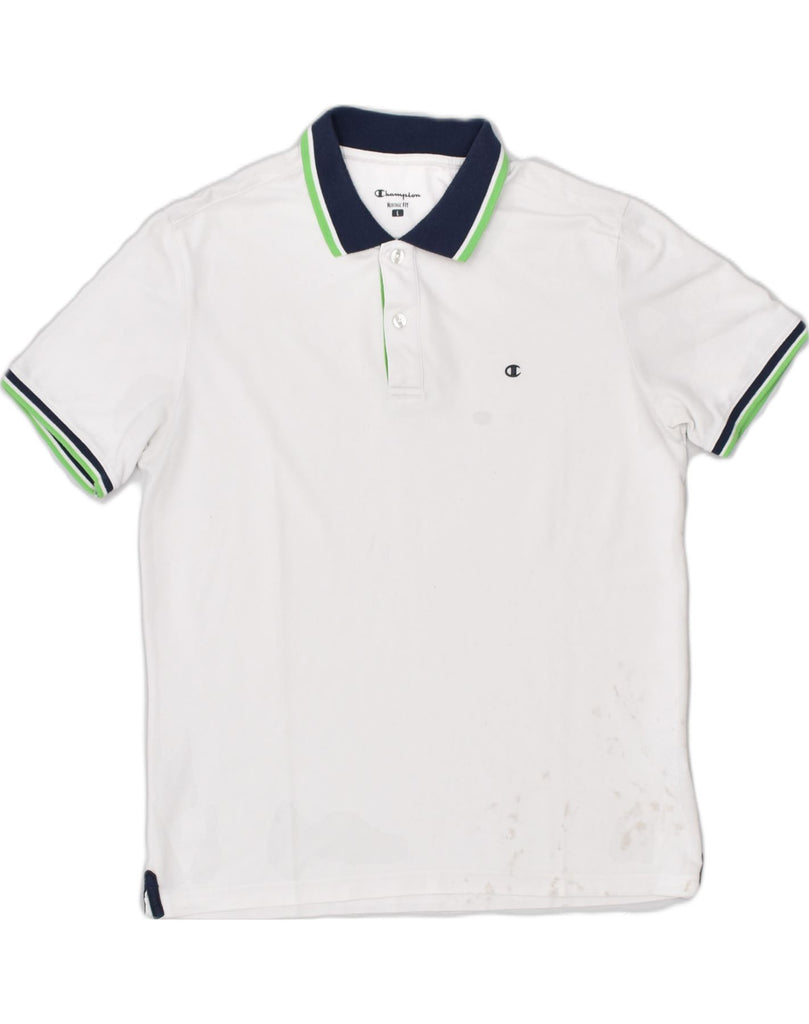 CHAMPION Mens Heritage Fit Polo Shirt Large White Cotton | Vintage | Thrift | Second-Hand | Used Clothing | Messina Hembry 