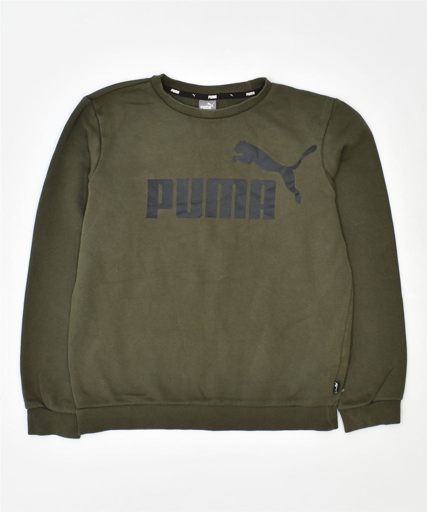 PUMA Boys Graphic Sweatshirt Jumper 13-14 Years Khaki Cotton | Vintage | Thrift | Second-Hand | Used Clothing | Messina Hembry 