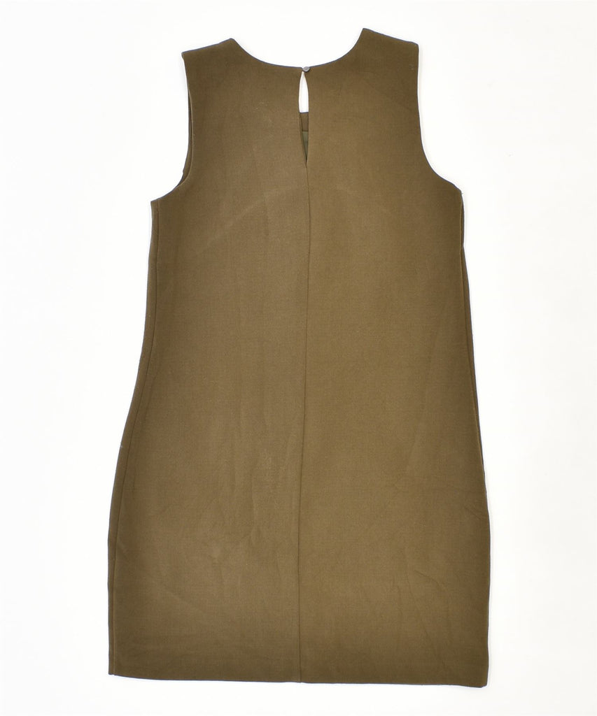 MASSIMO DUTTI Womens Sheath Dress UK 6 XS Khaki Polyester | Vintage | Thrift | Second-Hand | Used Clothing | Messina Hembry 