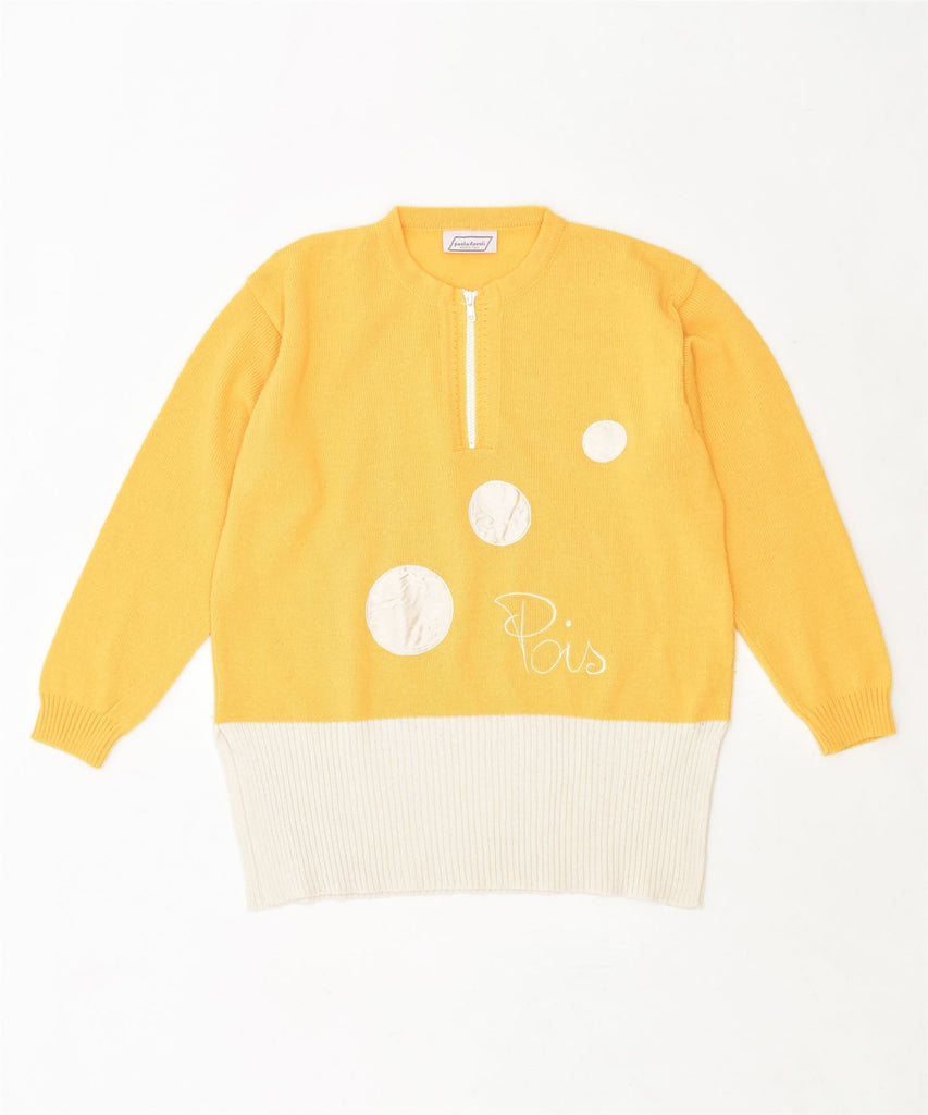 PAOLA DAVOLI Womens Crew Neck Jumper Sweater UK 18 XL Yellow Cotton | Vintage | Thrift | Second-Hand | Used Clothing | Messina Hembry 