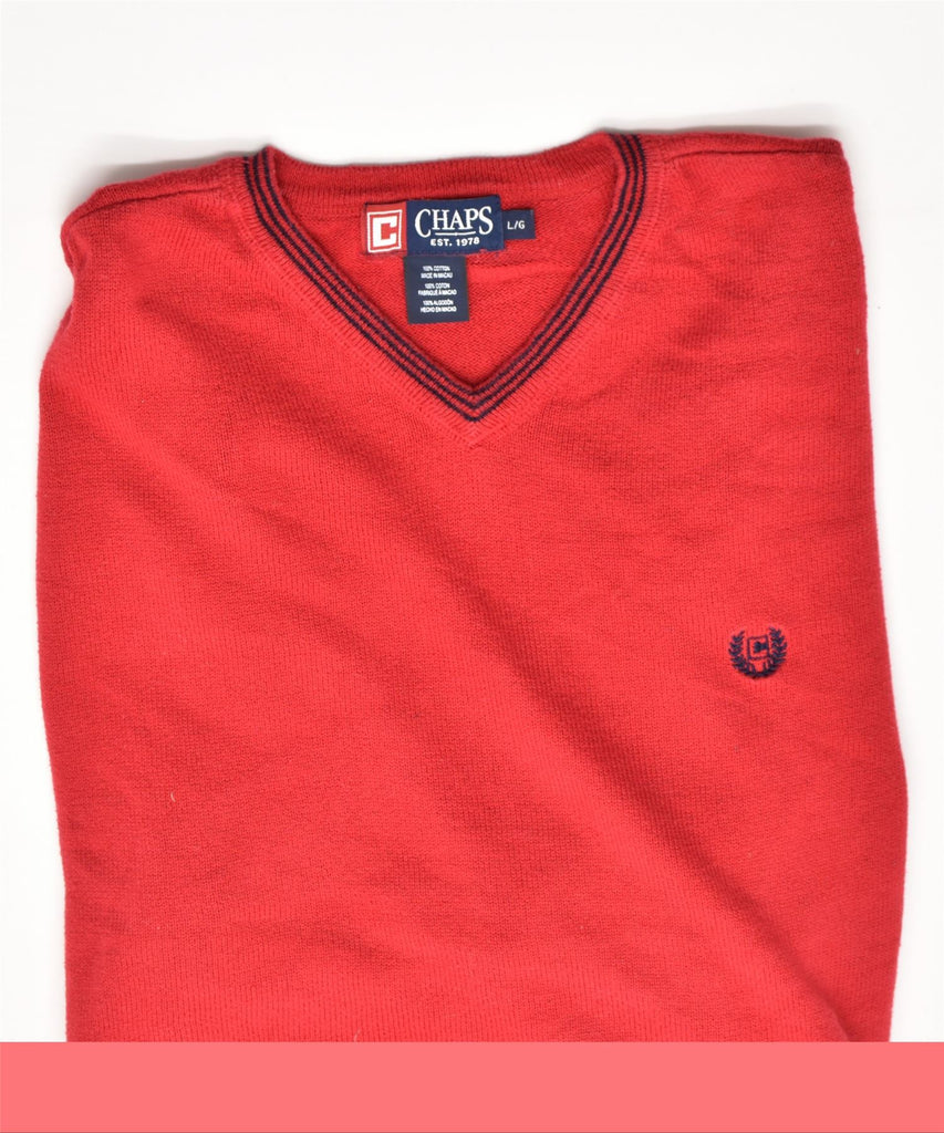 CHAPS Mens V-Neck Jumper Sweater Large Red Cotton | Vintage | Thrift | Second-Hand | Used Clothing | Messina Hembry 