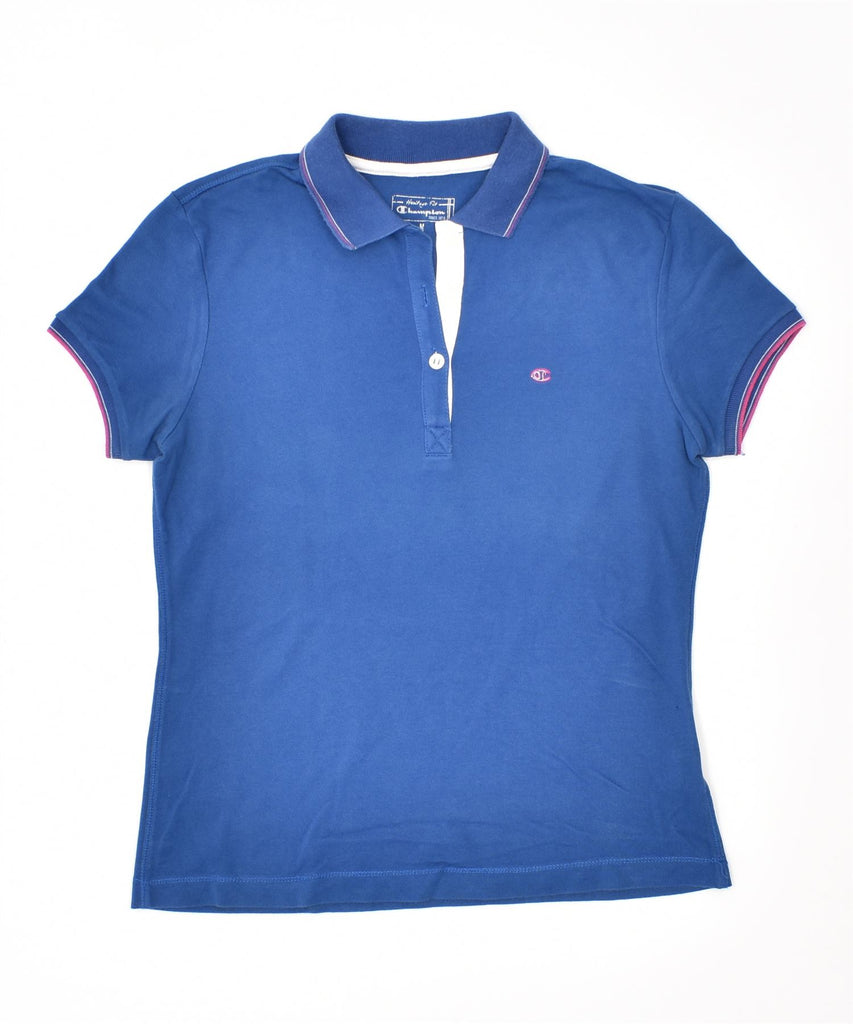 CHAMPION Womens Heritage Fit Polo Shirt UK 12 Medium Blue Cotton | Vintage | Thrift | Second-Hand | Used Clothing | Messina Hembry 