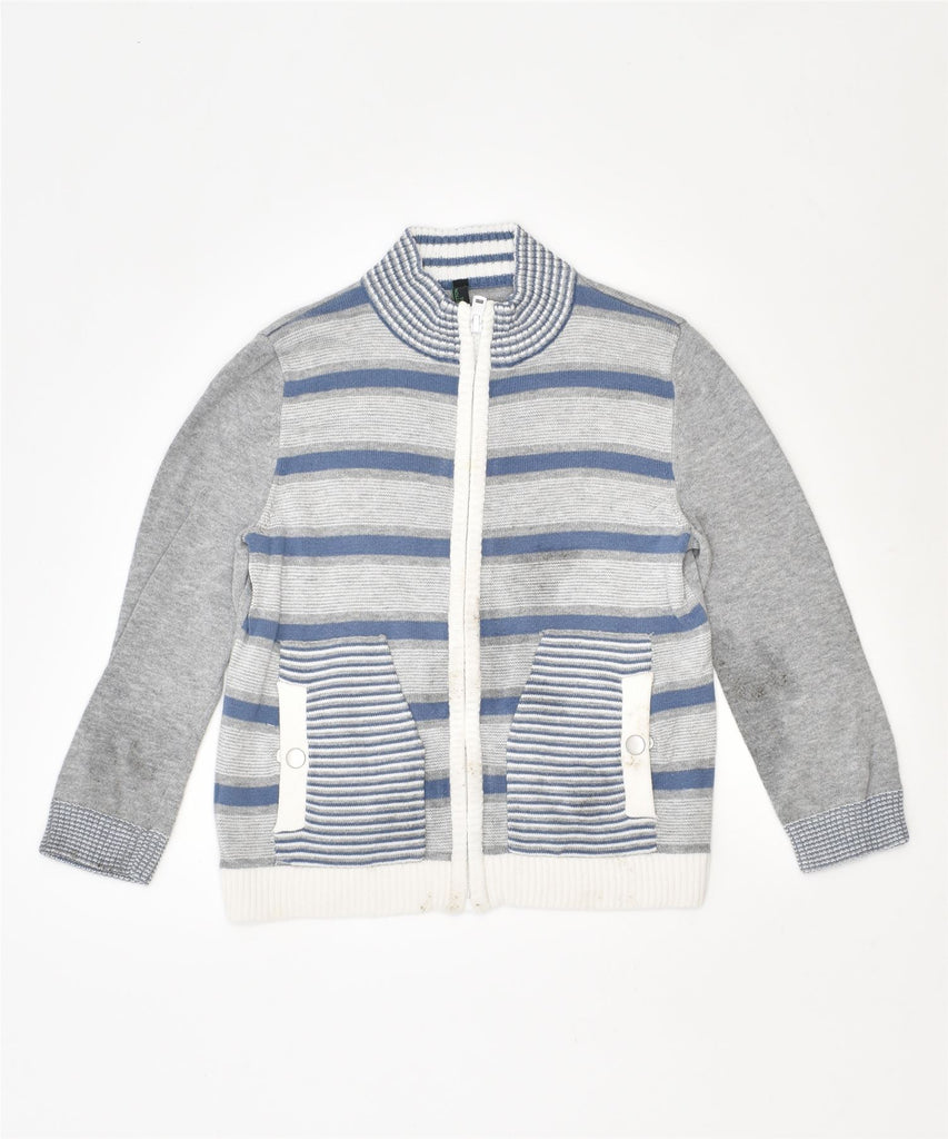 BENETTON Boys Cardigan Sweater 3-4 Years 2XS Grey Striped Cotton | Vintage | Thrift | Second-Hand | Used Clothing | Messina Hembry 