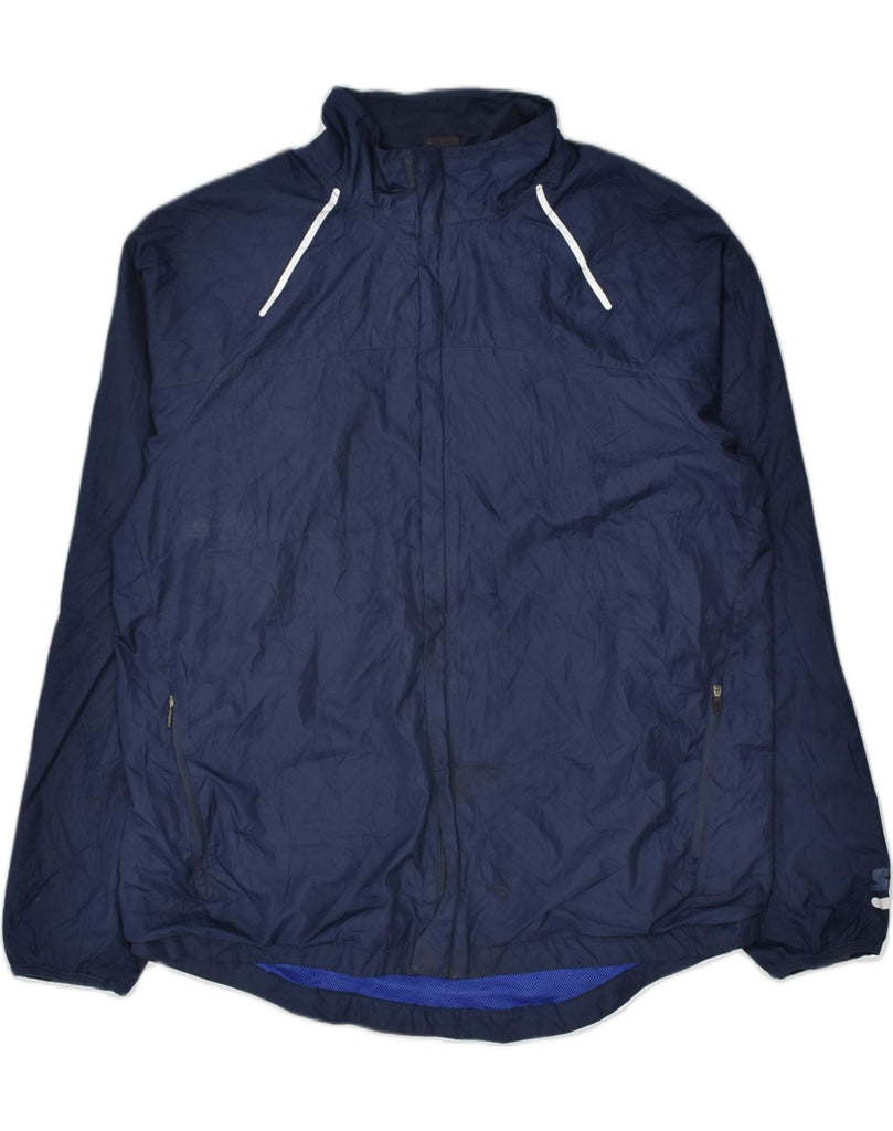 STARTER Mens Hooded Rain Jacket UK 42 Large Navy Blue Polyester | Vintage | Thrift | Second-Hand | Used Clothing | Messina Hembry 