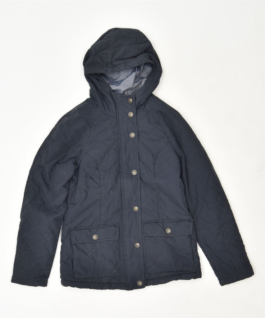 FAT FACE Womens Hooded Quilted Jacket UK 6 XS Navy Blue Cotton | Vintage | Thrift | Second-Hand | Used Clothing | Messina Hembry 