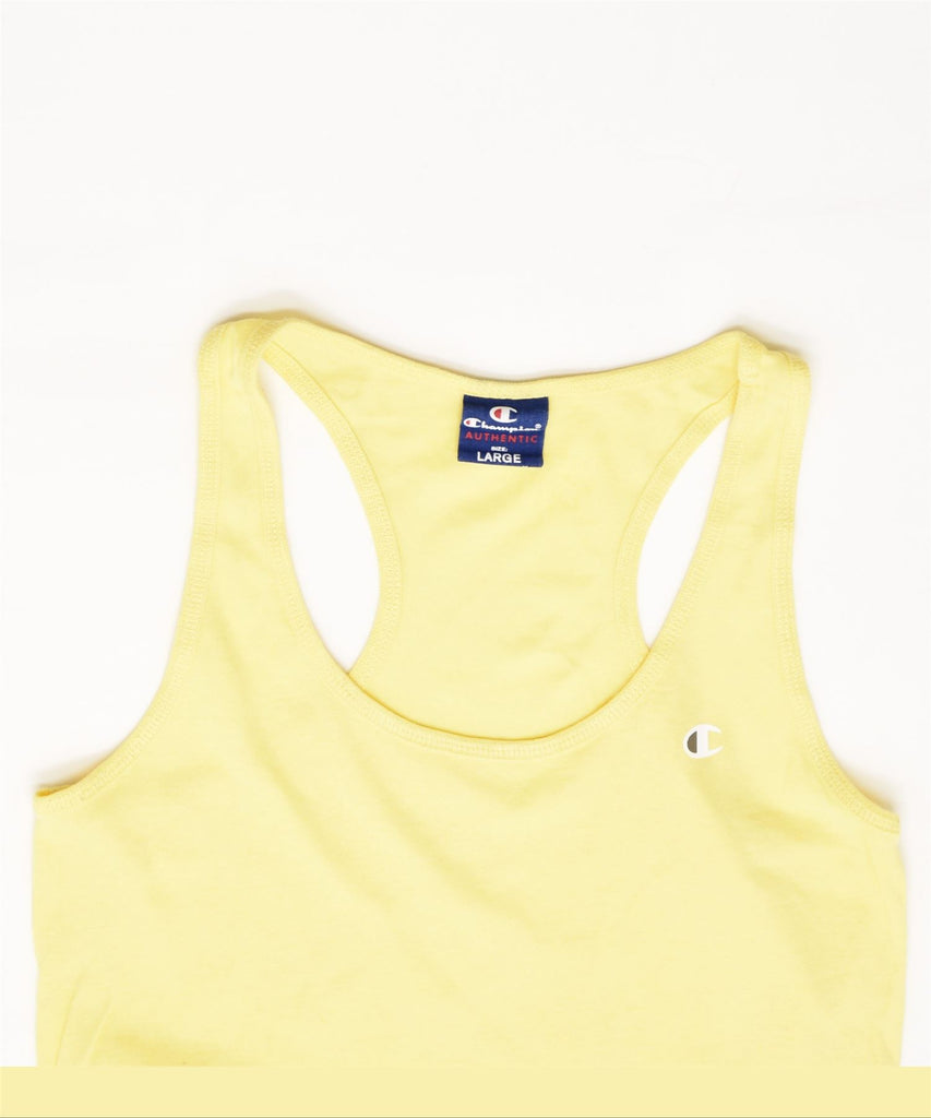 CHAMPION Womens Slim Fit Vest Top UK 14 Large Yellow | Vintage | Thrift | Second-Hand | Used Clothing | Messina Hembry 