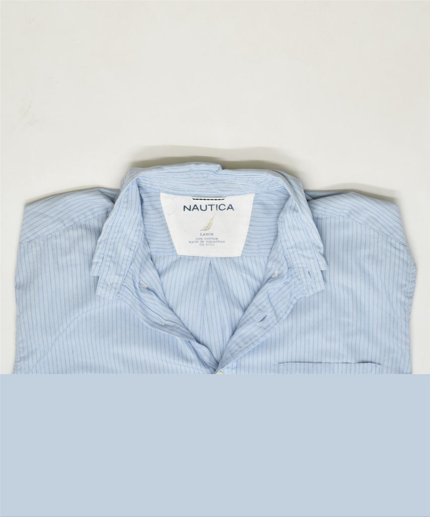 NAUTICA Mens Shirt Large Blue Striped Cotton | Vintage | Thrift | Second-Hand | Used Clothing | Messina Hembry 