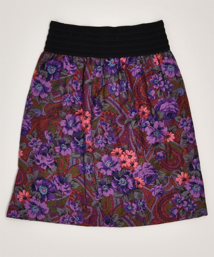 VINTAGE Womens A-Line Skirt XS W25 Purple Floral Cotton | Vintage | Thrift | Second-Hand | Used Clothing | Messina Hembry 