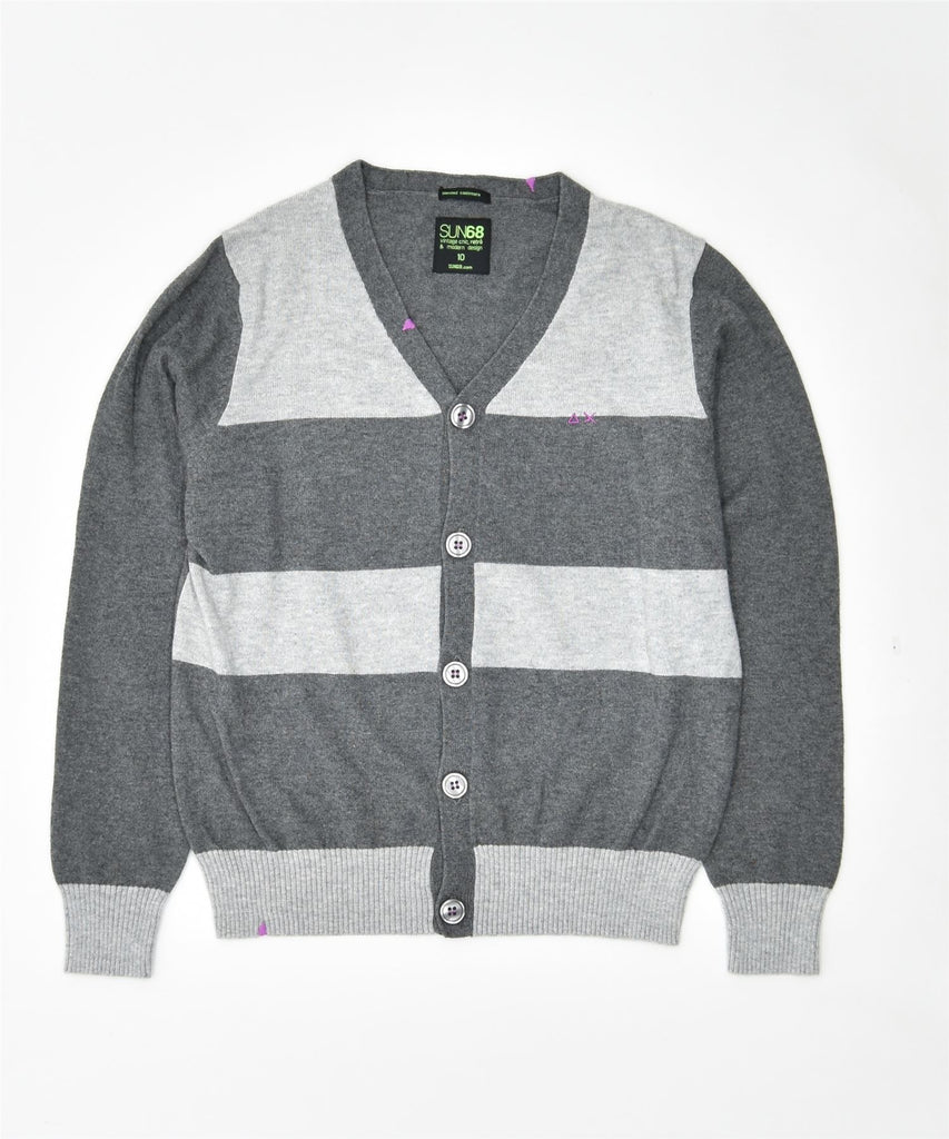 SUN68 Girls Cardigan Sweater 9-10 Years Grey Striped Cotton | Vintage | Thrift | Second-Hand | Used Clothing | Messina Hembry 