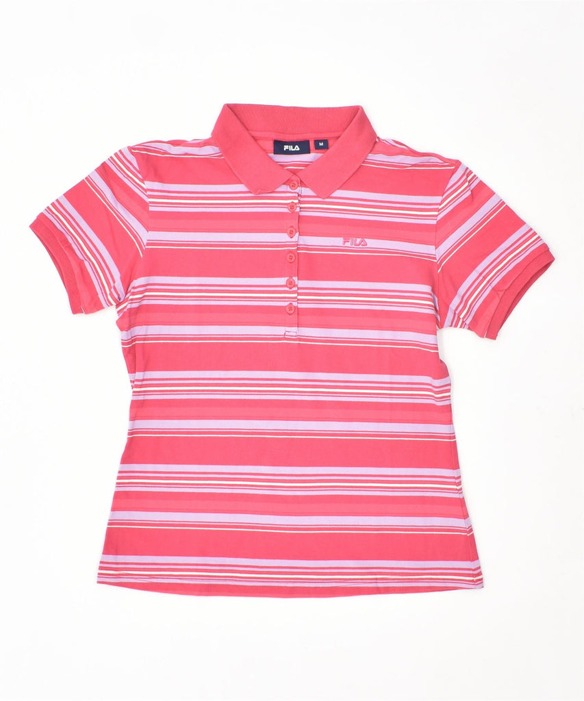 FILA Womens Polo Shirt UK 12 Medium Pink Striped Cotton | Vintage | Thrift | Second-Hand | Used Clothing | Messina Hembry 