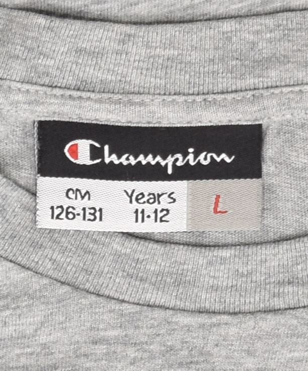 CHAMPION Girls Graphic Top Long Sleeve 11-12 Years Large Grey Cotton | Vintage | Thrift | Second-Hand | Used Clothing | Messina Hembry 