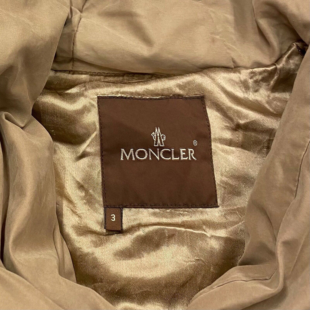 Moncler Down Puffer Coat | Vintage High End Designer Padded Beige Hood Jacket | Vintage Messina Hembry | Thrift | Second-Hand Messina Hembry | Used Clothing | Messina Hembry 