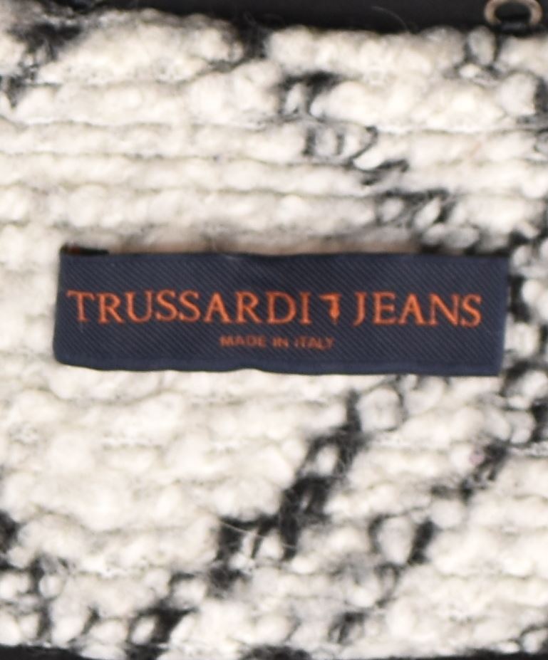 TRUSSARDI Womens Overcoat IT 42 Medium White Check Polyester | Vintage | Thrift | Second-Hand | Used Clothing | Messina Hembry 