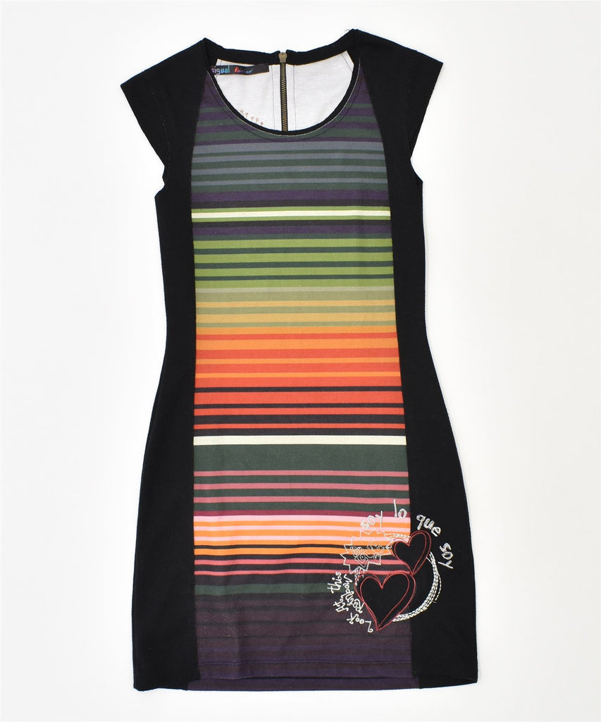 DESIGUAL Womens Sheath Dress UK 6 XS Multicoloured Striped Polyester | Vintage | Thrift | Second-Hand | Used Clothing | Messina Hembry 