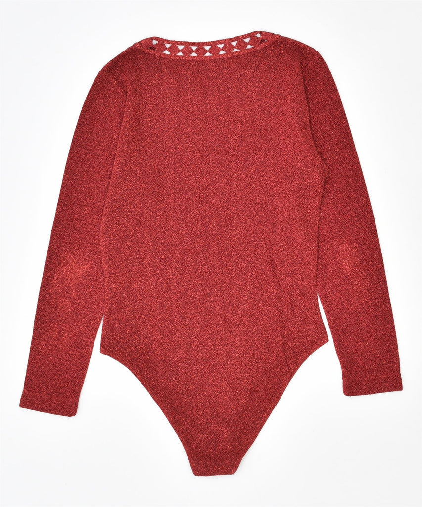 PARAH Womens Long Sleeve Bodysuit IT 46 Large Red Wool Vintage | Vintage | Thrift | Second-Hand | Used Clothing | Messina Hembry 