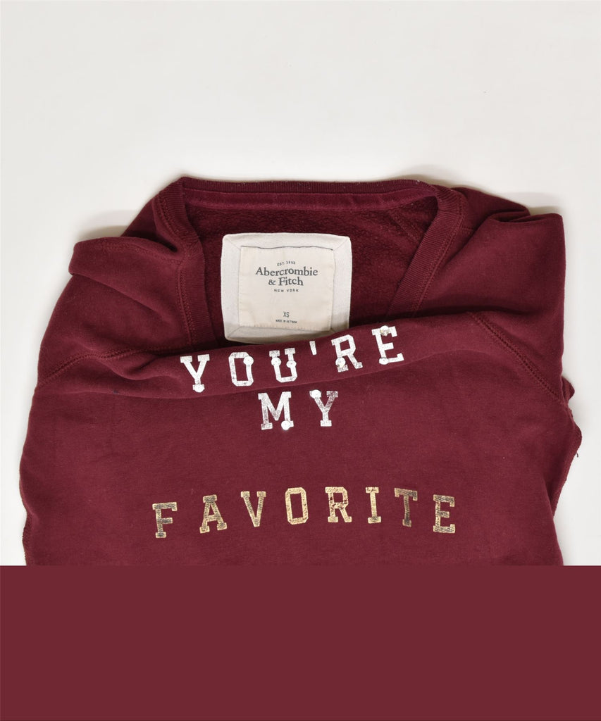 ABERCROMBIE & FITCH Womens Graphic Sweatshirt Jumper UK 6 XS Maroon Cotton | Vintage | Thrift | Second-Hand | Used Clothing | Messina Hembry 