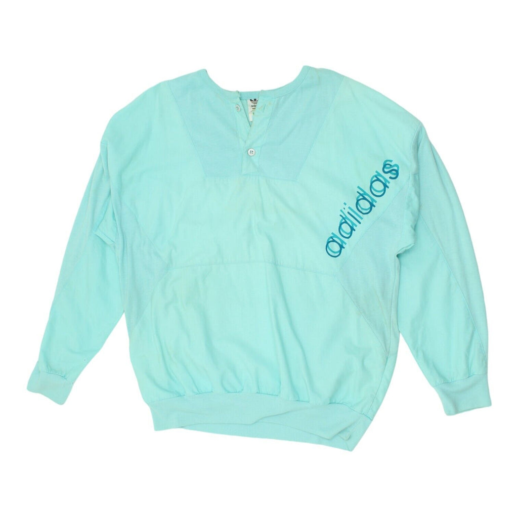 Adidas Mens Button Up Collarless Turquoise Sweat Top | Vintage 90s Sportswear | Vintage Messina Hembry | Thrift | Second-Hand Messina Hembry | Used Clothing | Messina Hembry 