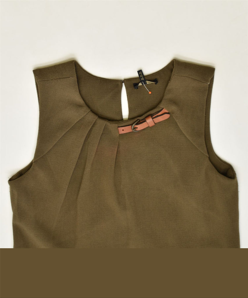 MASSIMO DUTTI Womens Sheath Dress UK 6 XS Khaki Polyester | Vintage | Thrift | Second-Hand | Used Clothing | Messina Hembry 